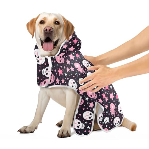 Rosa und weiße Totenköpfe Sterne Halloween Super saugfähige Robe für Haustiere Hundebekleidung mit Magie Aufkleber Kragen Schnell Trocknendes Hund Saugfähiges Handtuch M Rosa und weiße Totenköpfe Sterne Halloween Super saugfähige Robe für Haustiere Hundebekleidung mit Magie Aufkleber Kragen Schnell Trocknendes Hund Saugfähiges Handtuch M von CHIFIGNO