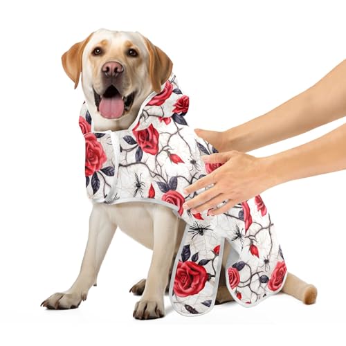 Rote Rosen Blumen Halloween Hundemantel für nach dem Bad mit magischem Aufkleber Halsband Hundebadetücher leicht schnell trocknend Katzenhandtuch Wrap, S Rote Rosen Blumen Halloween Hundemantel für nach dem Bad mit magischem Aufkleber Halsband Hundebadetücher leicht schnell trocknend Katzenhandtuch Wrap, S von CHIFIGNO