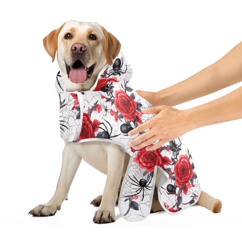 Rote Rosen Halloween Thema Haustier Bademantel Leicht Schnell Trocknend Hund Bademantel Handtuch mit Magie Aufkleber Kragen Hundehandtuch Wrap, M von CHIFIGNO