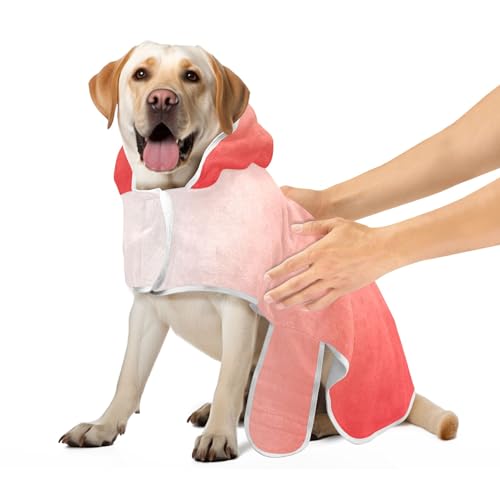 Roter Farbverlauf Hundebademantel mit magischem Aufkleber Halsband Hundebadetücher Super saugfähig schnell trocknend Hundebadezubehör M von CHIFIGNO