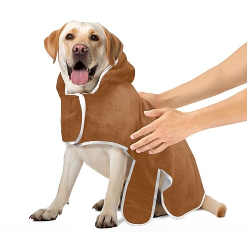 Saddle Brown Hundebademantel Leichtes Hund Strandtuch mit Magic Sticker Halsband Schnell Trocknendes Hund Saugfähiges Handtuch, M von CHIFIGNO
