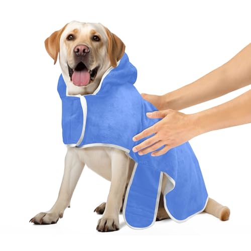 Salvia Blau Super saugfähiger Bademantel für Hunde und Katzen Hundebadetuch mit magischem Aufkleber Kragen Schnell trocknend Katzenhandtücher Robe, M von CHIFIGNO