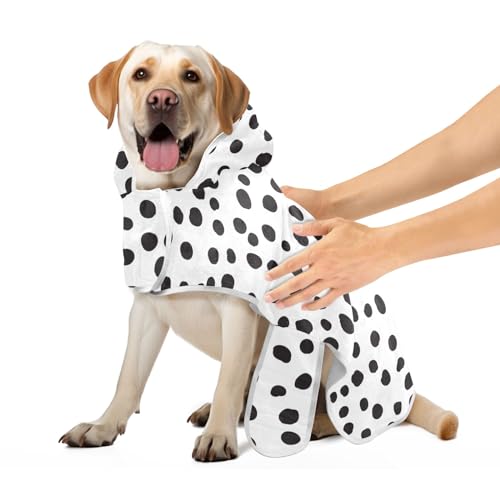 Schwarz und Weiß Polka Dots Hundemantel mit magischem Aufkleber Halsband Hundebadetücher saugfähig schnell trocknend Haustierbedarf für Katzen Hunde, S von CHIFIGNO