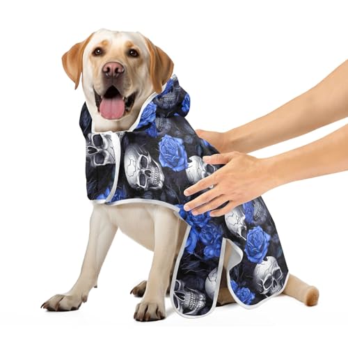 Schwarzer Totenkopf mit blauen Rosen Bademantel für Hunde und Katzen, verstellbarer Kragen & Taille, Hundebadetuch, leicht, schnell trocknend, Hundebadezubehör, M Schwarzer Totenkopf mit blauen Rosen Bademantel für Hunde und Katzen, verstellbarer Kragen & Taille, Hundebadetuch, leicht, schnell trocknend, Hundebadezubehör, M von CHIFIGNO