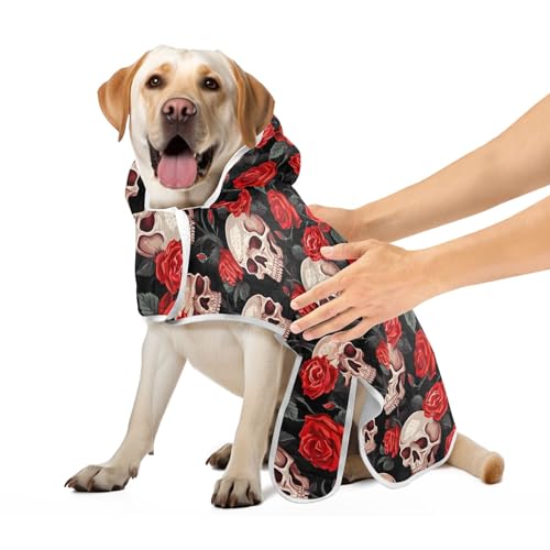 Sugar Skulls with Red Roses Dog Drying Coat Super Absorbent Dog Clothing Cute Quick Drying Pet Dog Towels, M von CHIFIGNO