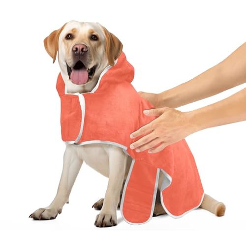 Tomate Hundebademantel Verstellbarer Kragen & Bauchgurt Hundebadetücher Saugfähig Schnell Trocknend Katze Handtuch Wrap, M von CHIFIGNO