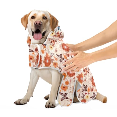 Vintage Herbst Blumen Schmetterlinge Hund Bademantel mit Magie Aufkleber Halsband Hund Strandtuch Super saugfähig schnell trocknend Hund saugfähiges Handtuch, S Vintage Herbst Blumen Schmetterlinge Hund Bademantel mit Magie Aufkleber Halsband Hund Strandtuch Super saugfähig schnell trocknend Hund saugfähiges Handtuch, S von CHIFIGNO