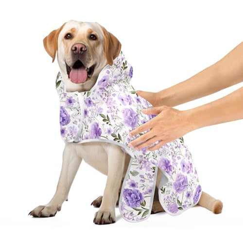 Violet Floral Robe for Pets Lightweight Fast Drying Dog Drying Robe with Magic Sticker Collar Dog Absorbent Towel, M von CHIFIGNO