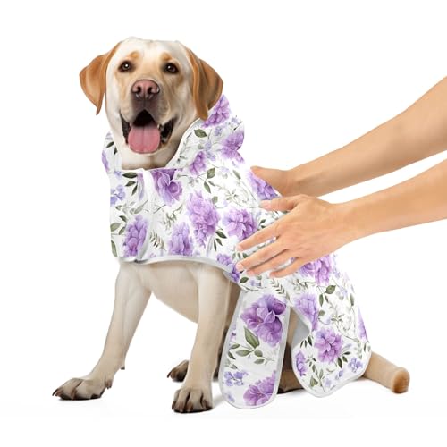 Violette Blumen Grüne Blätter Robe für Haustiere Super Saugfähig Schnell Trocknend Hund Bademantel Handtuch Nette Hund Baden Liefert, S von CHIFIGNO
