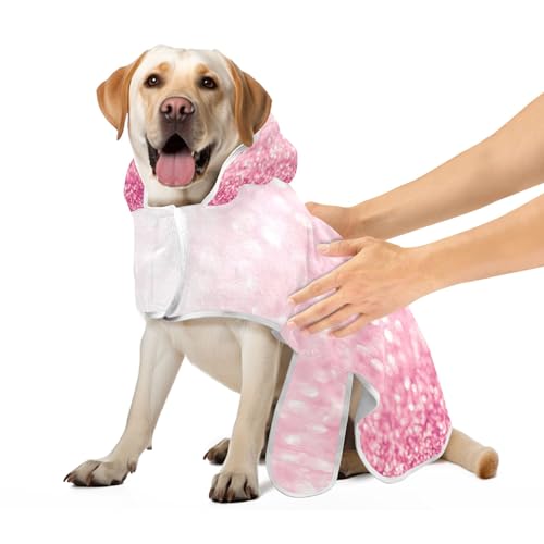 Weißer rosa Glitzer-Haustier-Bademantel, leicht, schnell trocknend, Hundebademantel, Handtuch mit magischem Aufkleber-Halsband, Hundebadezubehör, Größe M von CHIFIGNO