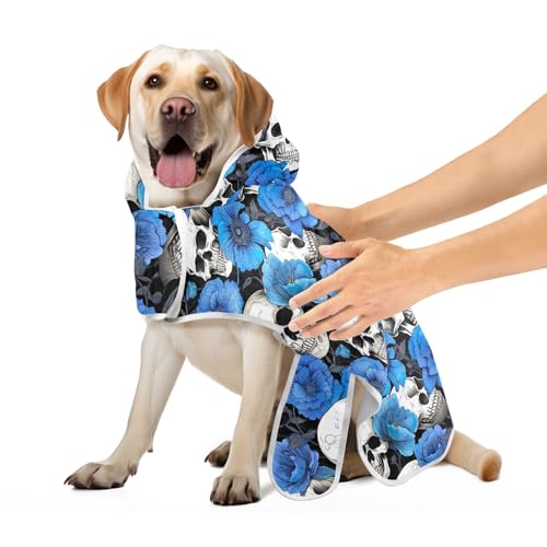 White Sugar Skulls Blue Poppy Flowers Dog Robes for After Bath Super Absorbent Quick Drying Dog Drying Robe with Magic Sticker Collar Cat Robe Towel, S White Sugar Skulls Blue Poppy Flowers Dog Robes for After Bath Super Absorbent Quick Drying Dog Drying Robe with Magic Sticker Collar Cat Robe Towel, S von CHIFIGNO