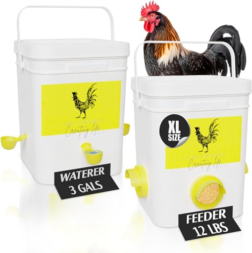 CHIKERS - Extragroßes automatisches Hühnerfutter- und Bewässerungs-Set || 5,4 kg || Geflügelstall für Selbstnahrung und Wasserspender ohne Abfall | Entenfutterspender Wasserbehälter Combo für drinnen von CHIKERS