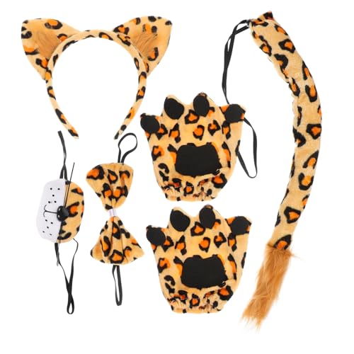 CHILDWEET 1satz Leopardenohren Und Zubehör Tierkostüm Für Partys Cosplay Und Karneval Inklusive Kopfband Fliege Und Handschuhe Für Halloween Und Geburtstagsfeiern von CHILDWEET