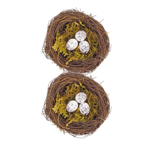 CHILDWEET Osternest Mit Eiern Rattan Vogelnest Ornament Künstliches Nest Für Garten Heim von CHILDWEET
