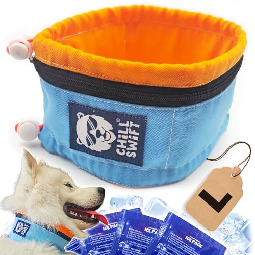 Kühlhalsband für Hunde, kühlendes Bandana für Hunde, inklusive 16 PCM-Eisgel-Packs und isolierter Tragetasche (groß) von CHILLSWIFT
