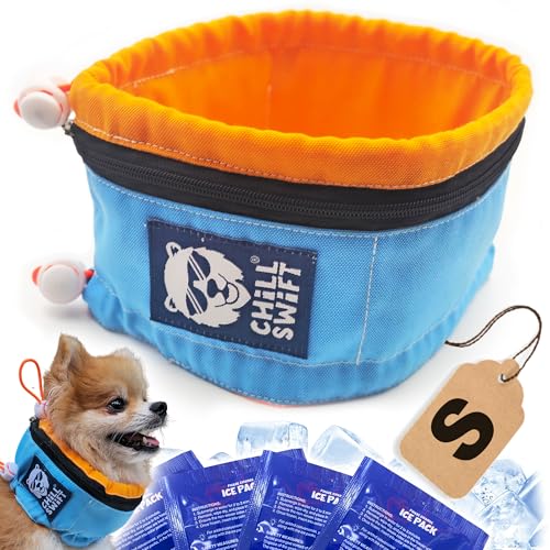 Kühlhalsband für Hunde, kühlendes Bandana für Hunde, inklusive 16 PCM-Eisgel-Packs und isolierter Tragetasche (klein) von CHILLSWIFT