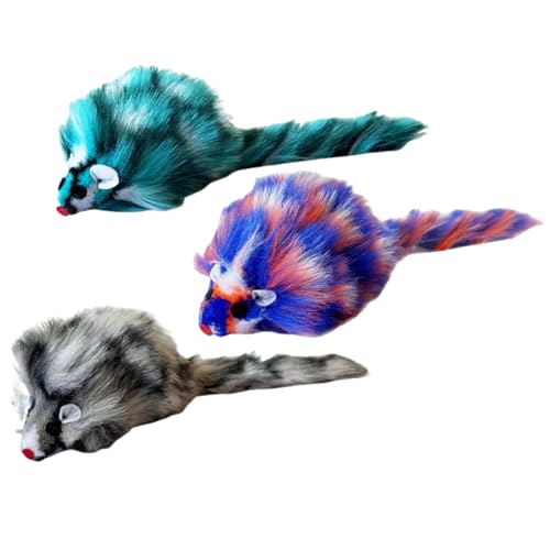 CHIZISX 3pcs Weiche Plush Katzen Spielzeugmaus Mit Quietschendem Sound Farbenfrohes Federtier Fördern Übung Reduzieren von CHIZISX