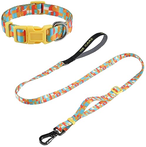 Hundehalsband und Hundeleine Set Einstellbar Nylon für Kleine Mittlere Hunde Training,Gelb-M von CHOOSEONE