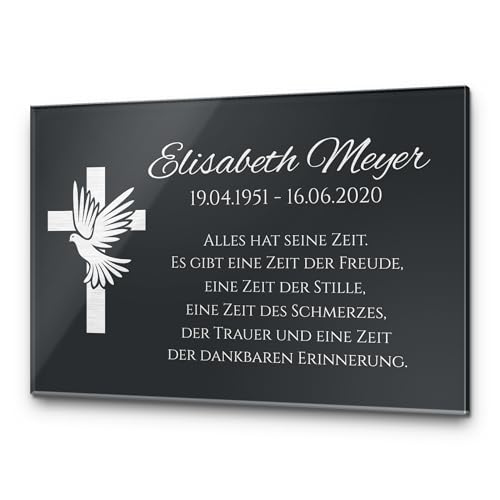 CHRISCK design Gedenkstein Grabstein aus Hochglanz Acrylglas Grabplatte Buch mit Gravur ab 30x20 cm Gedenktafel für Menschen personalisiert Gedenkplatte Grabschmuck schwarz Andenken wetterfest von CHRISCK design