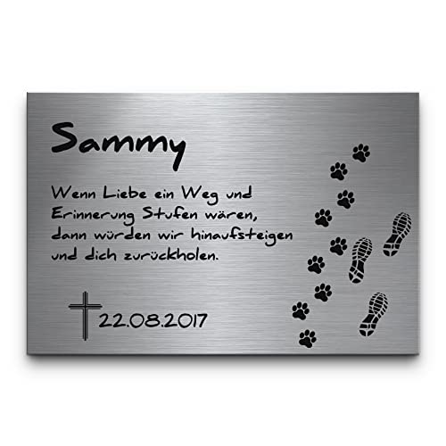 CHRISCK design Gedenkstein Grabstein aus V2A Edelstahl Grabplatte mit Gravur 30x20 cm Gedenktafel für Menschen oder Haustiere Hund Katze personalisiert Gedenkplatte Grabschmuck Andenken wetterfest von CHRISCK design