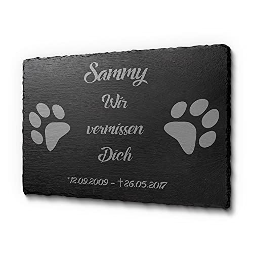 CHRISCK design Grabstein mit personalisierter Gravur für Haustiere aus Schiefer | Hundegrabstein für den Außenbereich - Innenbereich | Gedenkstein für Hunde und Katzen mit Text von CHRISCK design