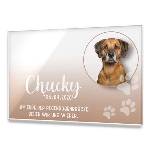 CHRISCK design Premium Tier Grabstein aus edlem Hochglanz Acrylglas | 100% witterungsbeständig Grabplatten mit Foto Bild UV Druck 30x20 cm Gedenktafel für Haustiere Hunde Hund Katze von CHRISCK design