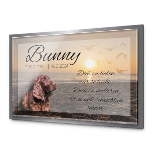 CHRISCK design Premium Tier Grabstein aus edlem Hochglanz Acrylglas und Edelstahl V2A | 100% witterungsbeständig Grabplatte mit Foto Bild UV Druck 30x20 cm Gedenktafel für Haustiere Hunde Hund Katze von CHRISCK design