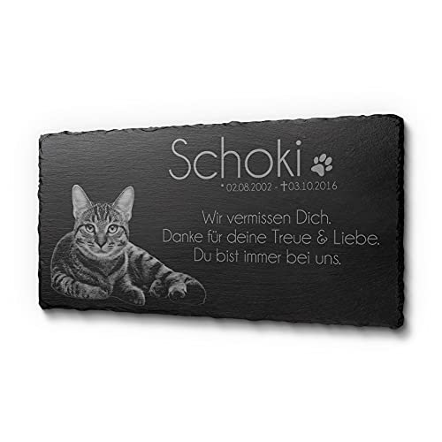 CHRISCK design Katzengrabstein mit Laser-Gravur für Hunde und Katzen | 60 x 30 cm wetterfest & personalisiert | Gedenktafel für Tiere mit schönen Motiven von CHRISCK design