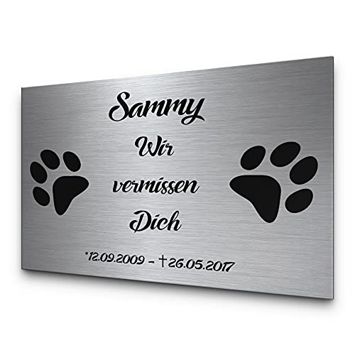 CHRISCK design Schöne Hundegrabstein in 30 x 20 cm | Tiergrabstein Grabschmuck aus Edelstahl | Grabplatte mit personalisierter Gravur für Hunde, Katzen, Haustiere von CHRISCK design