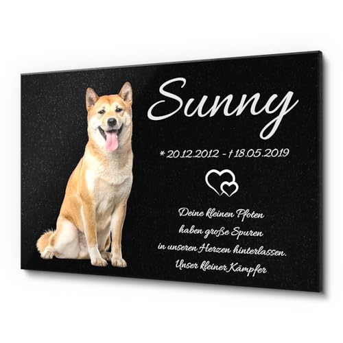 Tier Grabstein Pfote Pfoten Tatzen aus echtem Granit - schwarz glitzernd | Wetterfest imprägnierter Gedenkstein für Hund Katze | Schöner Grabschmuck für Hunde - Katzen und Haustiere - 30x20 cm von CHRISCK design