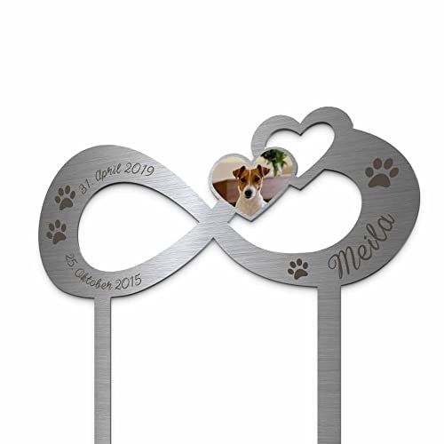 Edelstahl Grabstecker Hund Katze - Blumenstecker Infinity | Personalisierter Metall Grabschmuck wetterfest Tiere | Tiergrab Katzengrab Hundegrab Deko | Trauer Andenken (Personalisierbar) von CHRISCK design