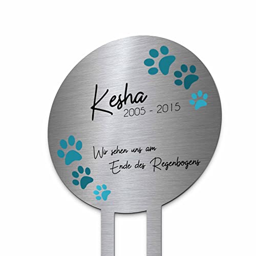 Edelstahl Grabstecker Hund Katze - Blumenstecker mit Foto und Motiven | Personalisierter Metall Grabschmuck wetterfest Tiere | Tiergrab Hundegrab Katzengrab Deko | Trauer Geschenk (Personalisierbar) von CHRISCK design