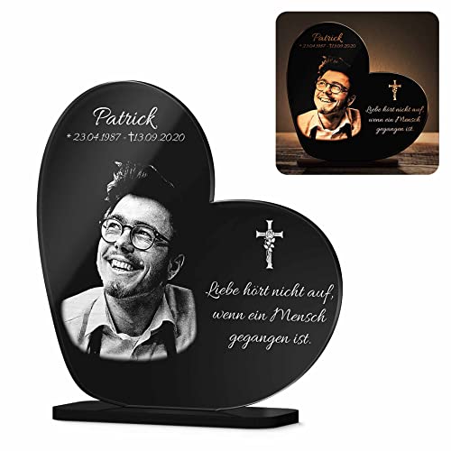 Gedenkstandbilder Gedenktafel mit Gravur Fotogravur Grabstein Mensch Herz stehend in 2 Größen Grabschmuck graviert für Haustiere wie Hund Katze & Co. Grabplatte im Kerzenschein leuchtend Gedenkstandbilder Gedenktafel mit Gravur Fotogravur Grabstein Mensch Herz stehend in 2 Größen Grabschmuck graviert für Haustiere wie Hund Katze & Co. Grabplatte im Kerzenschein leuchtend von CHRISCK design