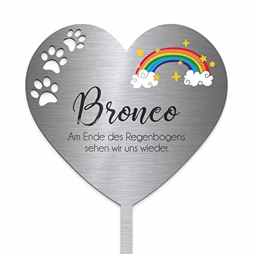 Grabstecker für Hunde Katzen Edelstahl - Blumenstecker Herz mit Pfoten - Gartenstecker | Personalisierter Metall Grabschmuck wetterfest Tiere | Tiergrab Deko | Trauer Andenken (Personalisierbar) von CHRISCK design