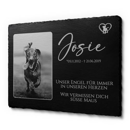 CHRISCK design Schiefer Grabschmuck Katzengrabstein mit Einer Laser-Gravur | Schieferplatte für den Außenbereich | Tiergrabstein mit personalisierter Gravur für Hunde, Katzen, Haustiere - 20x15 cm von CHRISCK design