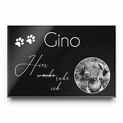 CHRISCK design Tier-Grabstein Gedenkstein aus hochwertigem Hochglanz Acrylglas (bruchsicher/wetterfest) Grabplatte mit Gravur | Fotogravur - Gedenktafel für Haustiere Hunde Hund Katze Hase Kaninchen von CHRISCK design