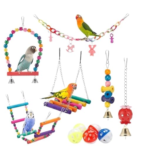 11Pcs Vogelkäfig Spielzeug für Papageien Holz Vögel Schaukel Zuverlässige Kaubare Biss Brücke Holzperlen Form Papagei Spielzeug Vogel Spielzeug von CHRISK