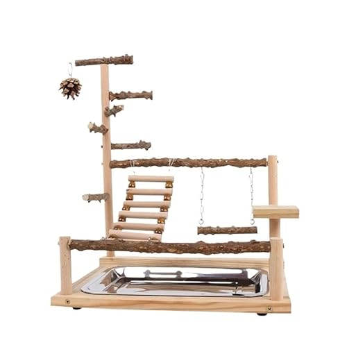 Vogelschaukel Spielzeug Holz Papagei Sitzstange Ständer Spielplatz mit Kauperlen Käfig Spielplatz Vogelschaukel Spielzeug Holz Papagei Barsch (Farbe: 37 x 27 x 45 cm) von CHRISK