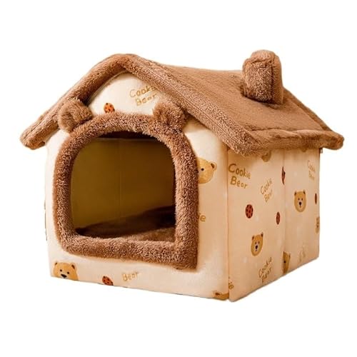 Zusammenklappbares Hundehaus for den Winter, vollständig geschlossenes, warmes Katzenschlafbett, kann entfernt und gewaschen Werden. Superweiches, tragbares Haustier-Hundehaus (Color : Brown, Size : von CHRISK