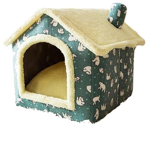 Zusammenklappbares Hundehaus for den Winter, vollständig geschlossenes, warmes Katzenschlafbett, kann entfernt und gewaschen Werden. Superweiches, tragbares Haustier-Hundehaus (Color : Green, Size : von CHRISK