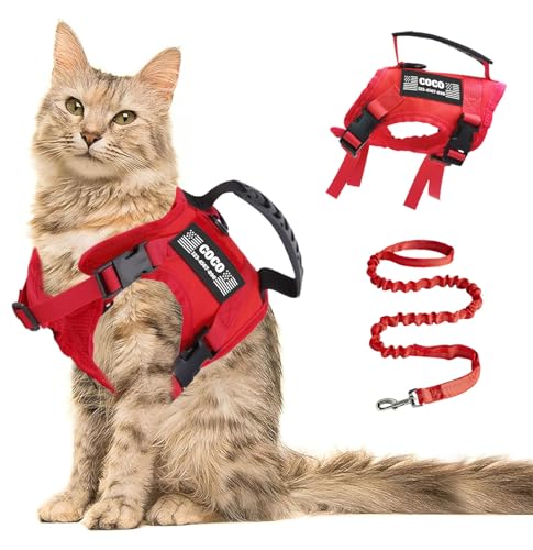 CHRYMPETIC Katzengeschirr und Leine zum Spazierengehen, mit personalisierten Patches, ausbruchsicher, weich, verstellbar, für Katzen, einfache Kontrolle, atmungsaktive Jacke für Katzen, Schwarz von CHRYMPETIC