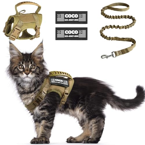 CHRYMPETIC Katzengeschirr und Leine zum Spazierengehen mit personalisierten Patches, ausbruchsicher, weich, verstellbar, für Katzen, einfache Kontrolle, atmungsaktive Jacke für Katzen, Grün von CHRYMPETIC