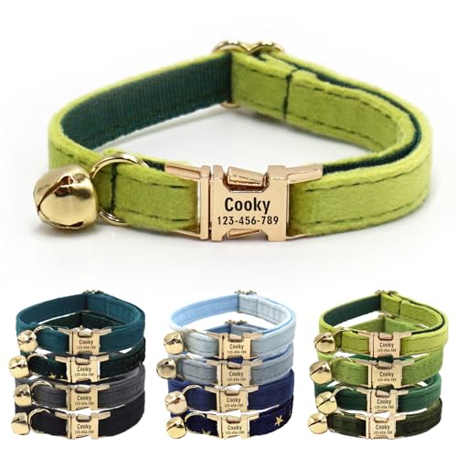 CHRYMPETIC Katzenhalsband aus Samt mit Namen, personalisierbares Katzenhalsband mit Glöckchen, Leine und Fliege erhältlich (Avocado-Grün) von CHRYMPETIC