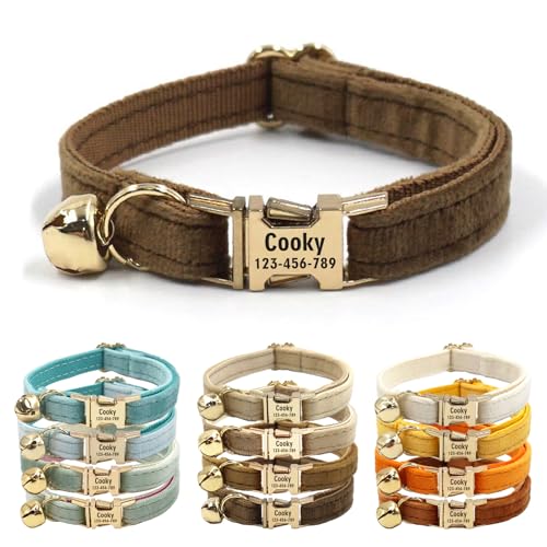 CHRYMPETIC Katzenhalsband aus Samt mit Namen, personalisierbares Katzenhalsband mit Glöckchen, Leine und Fliege erhältlich (Dunkelbraun) von CHRYMPETIC