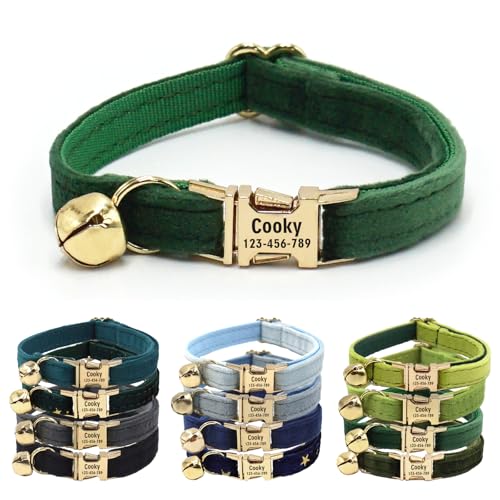 CHRYMPETIC Katzenhalsband aus Samt mit Namen, personalisierbares Katzenhalsband mit Glöckchen, Leine und Fliege erhältlich (Dunkelgrün) von CHRYMPETIC