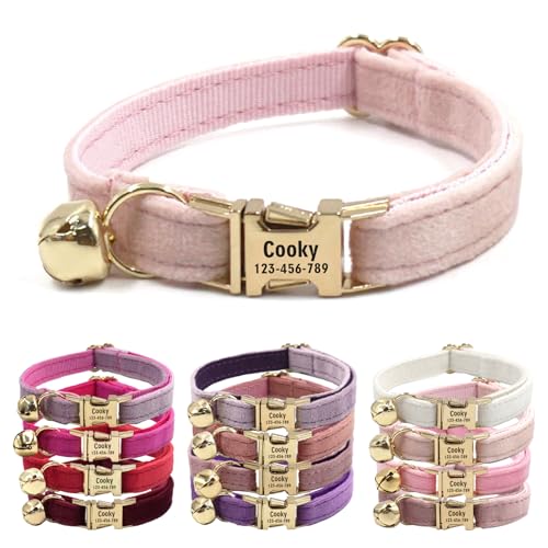 CHRYMPETIC Katzenhalsband aus Samt mit Namen, personalisierbares Katzenhalsband mit Glöckchen, Leine und Fliege erhältlich (Rosenwasser) von CHRYMPETIC