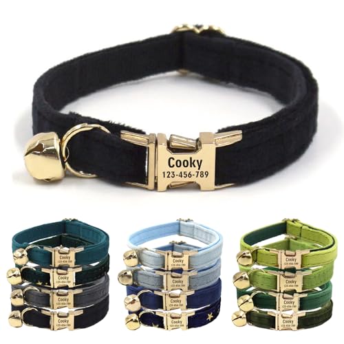 CHRYMPETIC Katzenhalsband aus Samt mit Namen, personalisierbares Katzenhalsband mit Glöckchen, Leine und Fliege erhältlich (schwarz) von CHRYMPETIC