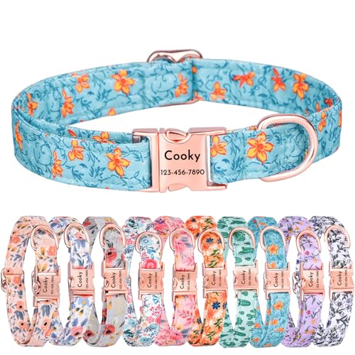 CHRYMPETIC Personalisiertes Haustier-Namenshalsband mit niedlichem Blumendesign, personalisiertes Hunde- und Katzenhalsband, verstellbares und stilvolles Haustierzubehör (Design, H) von CHRYMPETIC
