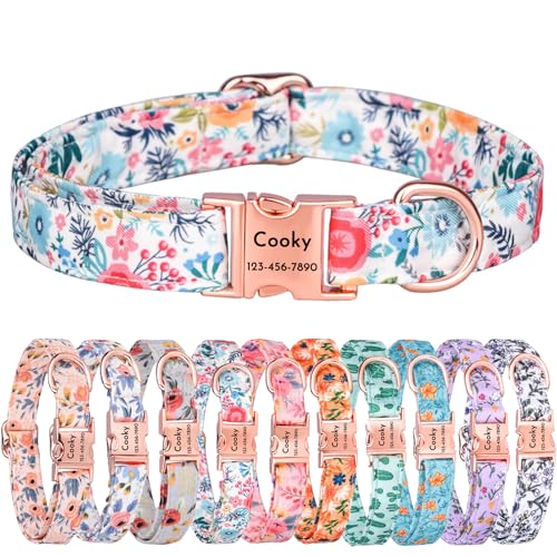CHRYMPETIC Personalisiertes Haustier-Namenshalsband mit niedlichem Blumendesign, personalisiertes Hunde- und Katzenhalsband, verstellbares und stilvolles Haustierzubehör (Design - D) von CHRYMPETIC