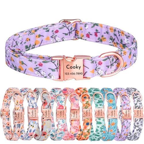 CHRYMPETIC Personalisiertes Haustier-Namenshalsband mit niedlichem Blumendesign, personalisiertes Hunde- und Katzenhalsband, verstellbares und stilvolles Haustierzubehör (Design I) von CHRYMPETIC
